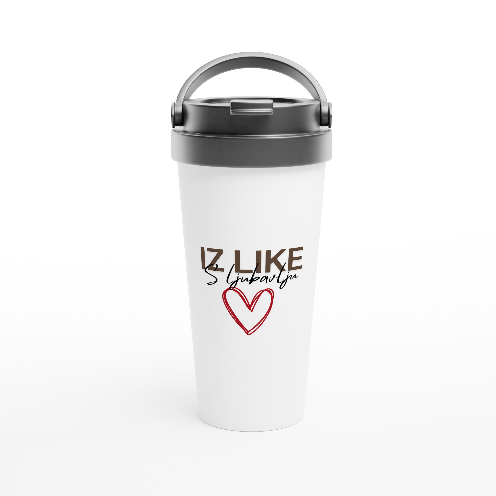 White 15oz Stainless Steel Travel Mug - Iz Like s ljubavlju