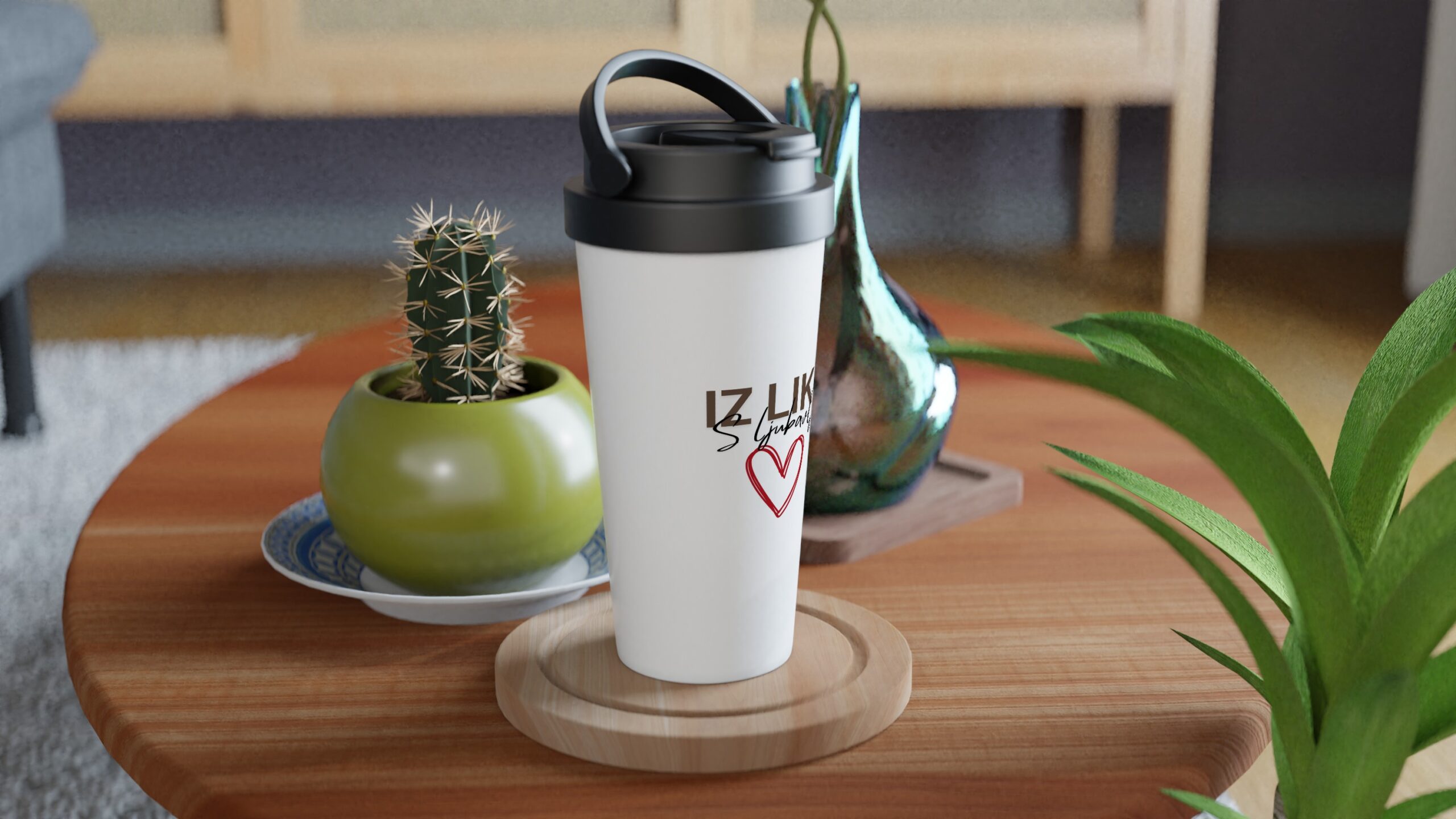 White 15oz Stainless Steel Travel Mug - Iz Like s ljubavlju - Image 2